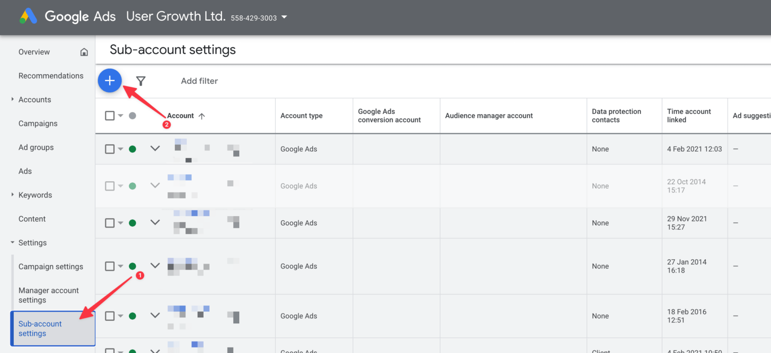 Adding a sub-account in your Google Ads MCC account