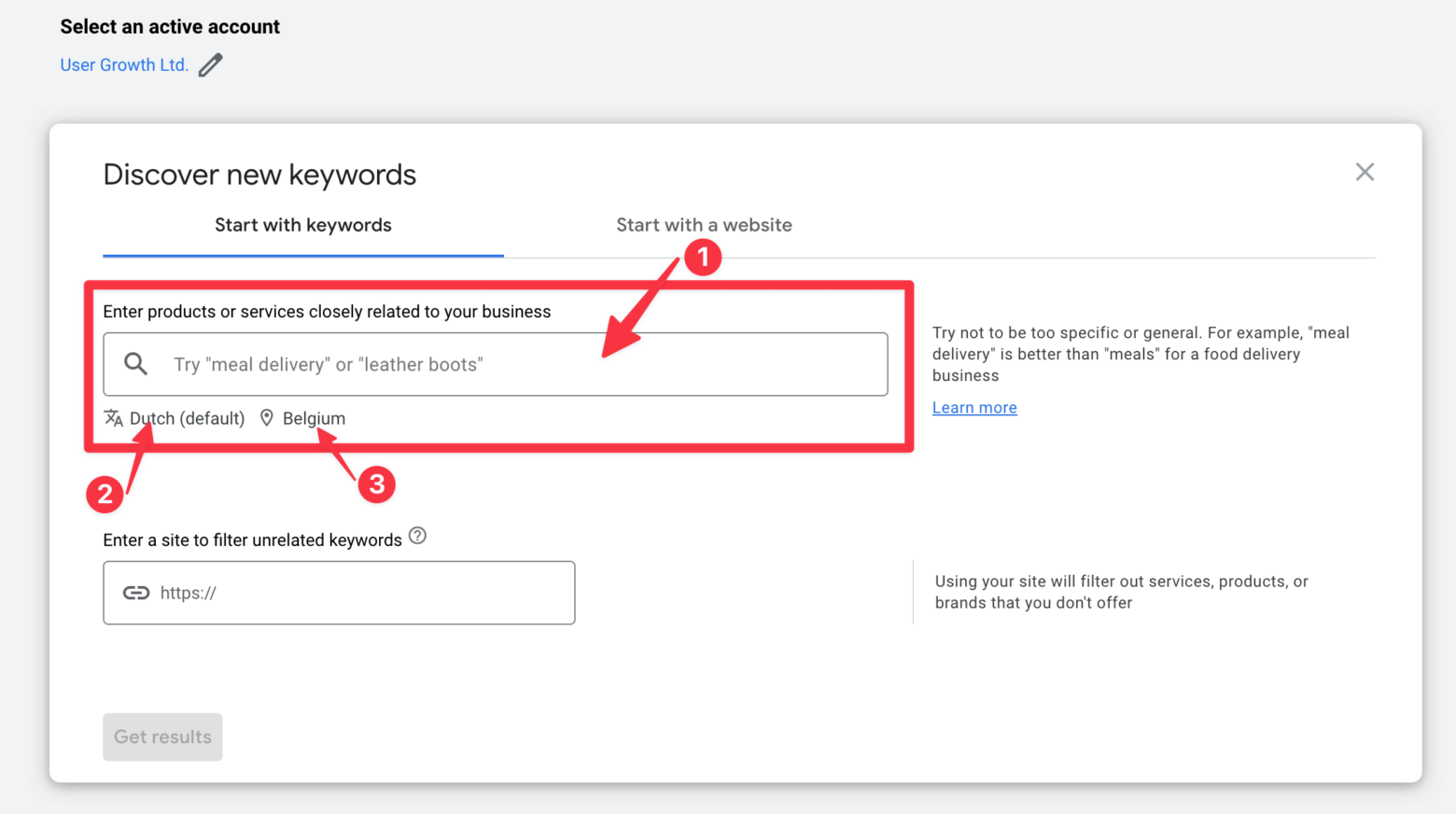 Using the Google Ads Keyword Planner to find long-tail keywords