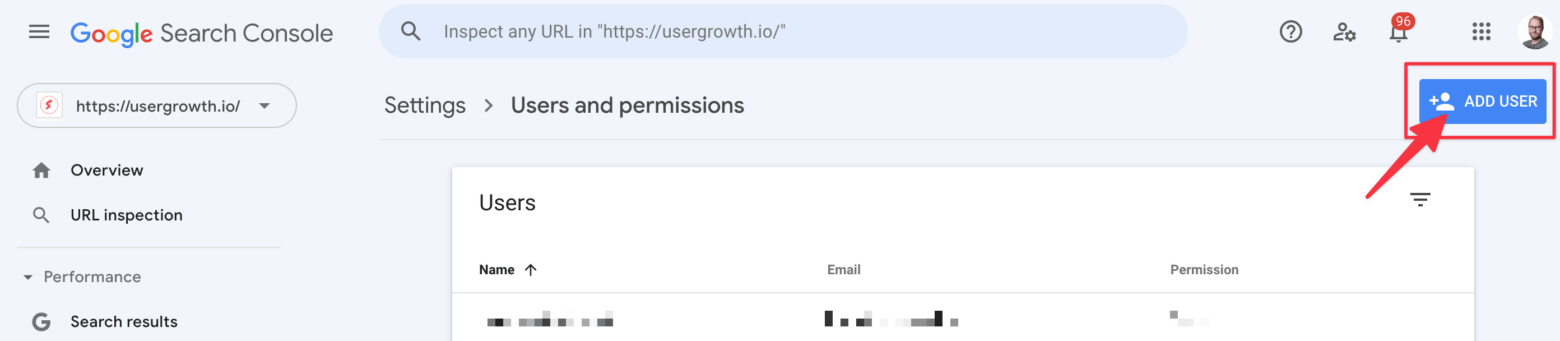 Google Search Console add user