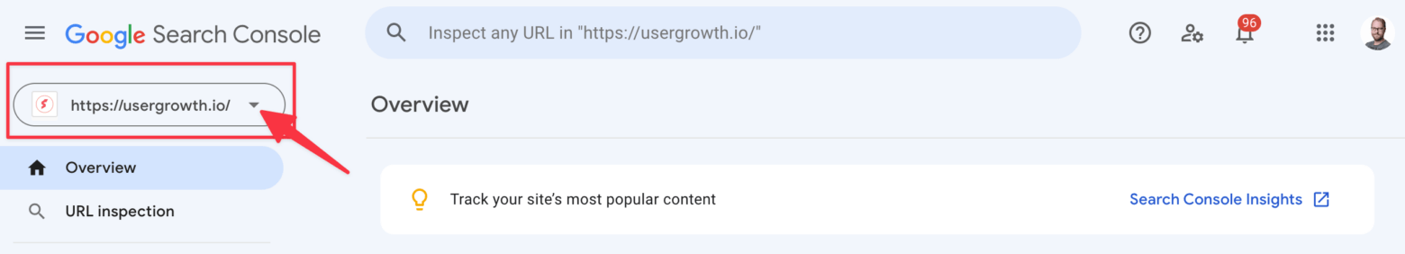 Selecting the correct property in Google Search Console